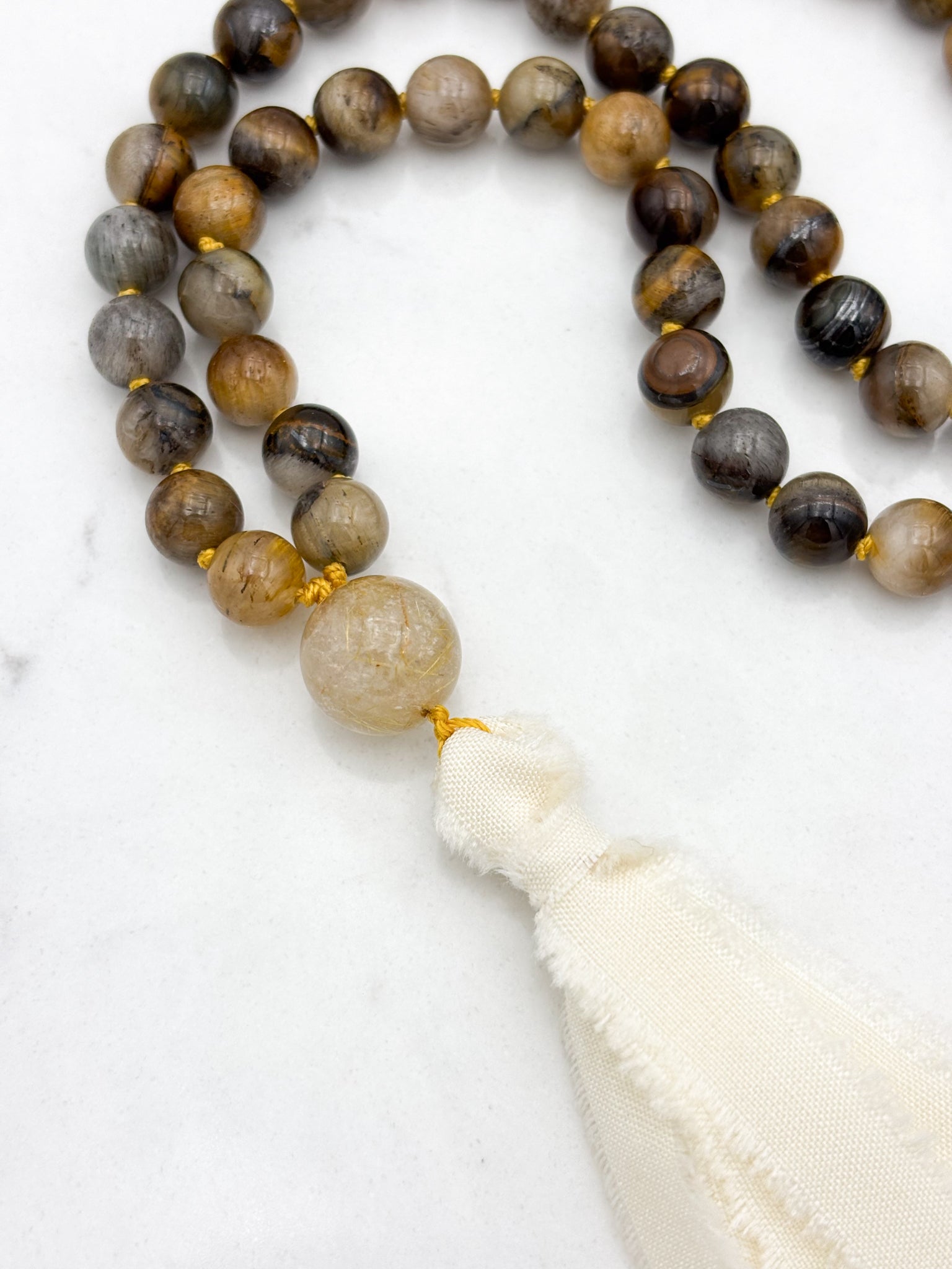 Tiger's Eye Mala with Silk Tassel