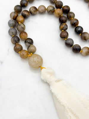Tiger's Eye Mala with Silk Tassel