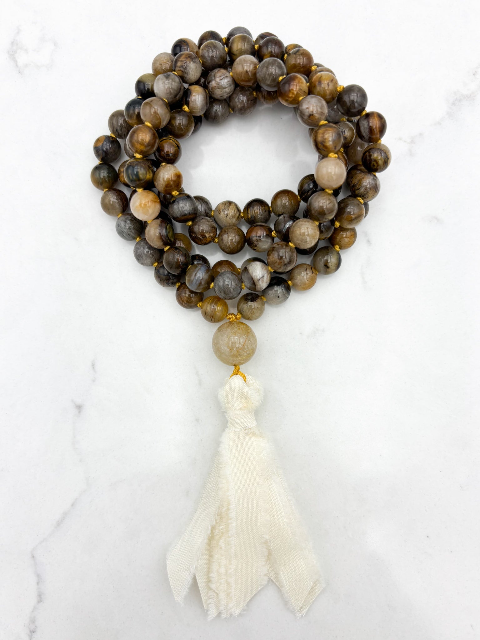 Tiger's Eye Mala with Silk Tassel