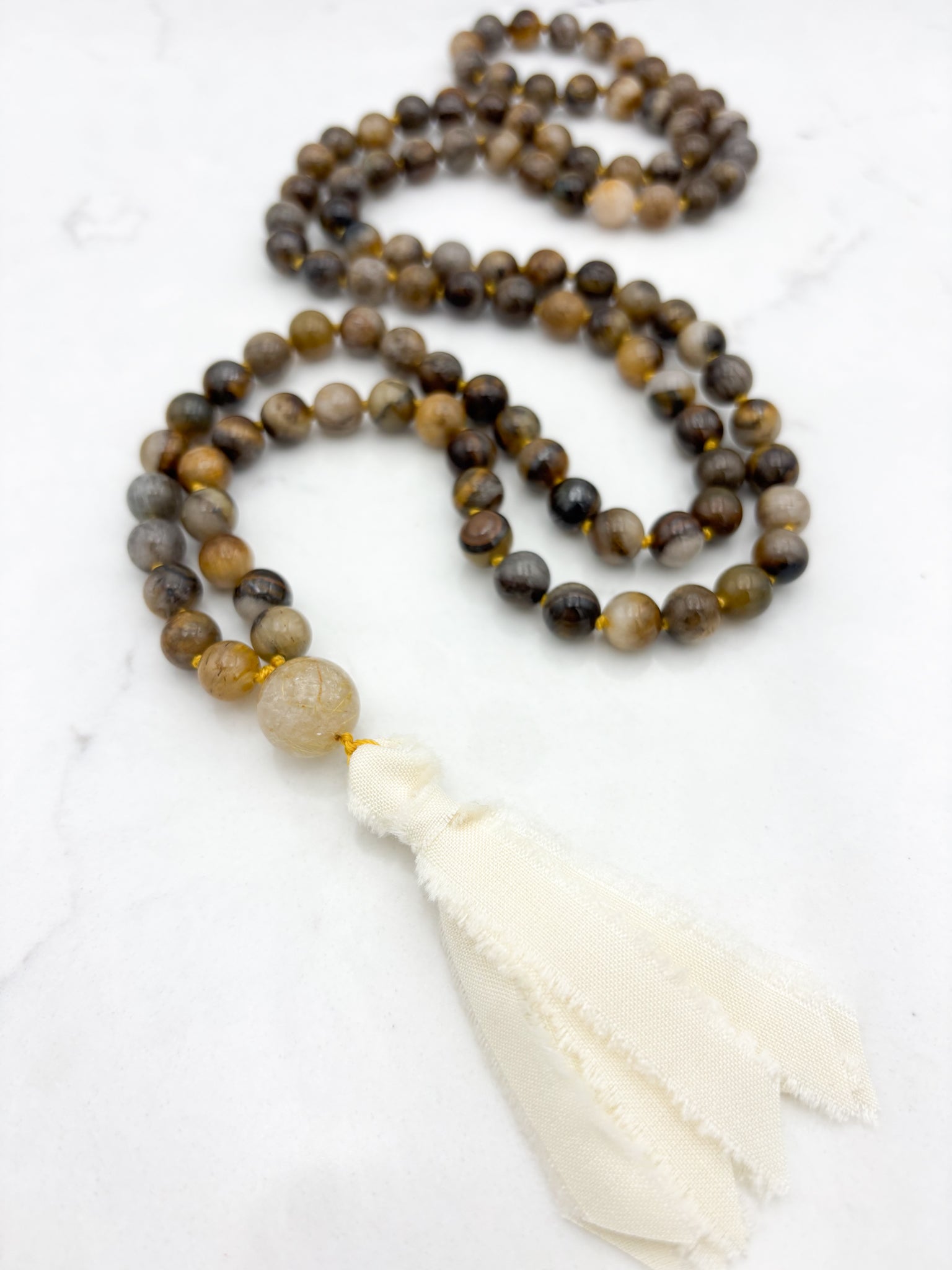 Tiger's Eye Mala with Silk Tassel