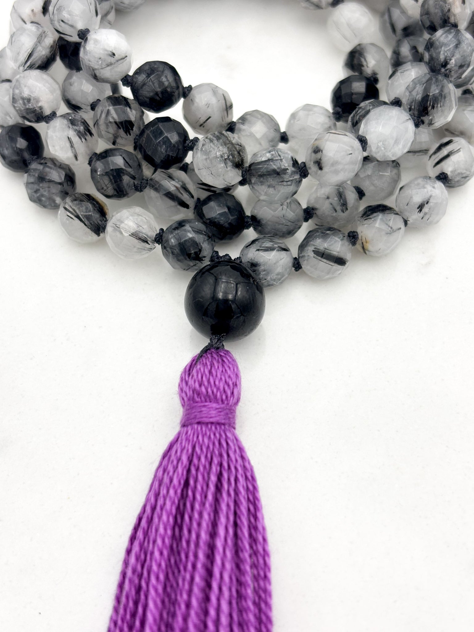 black tourmalinated quartz gemstone mala necklace | radiant malas | handmade in boulder, colorado