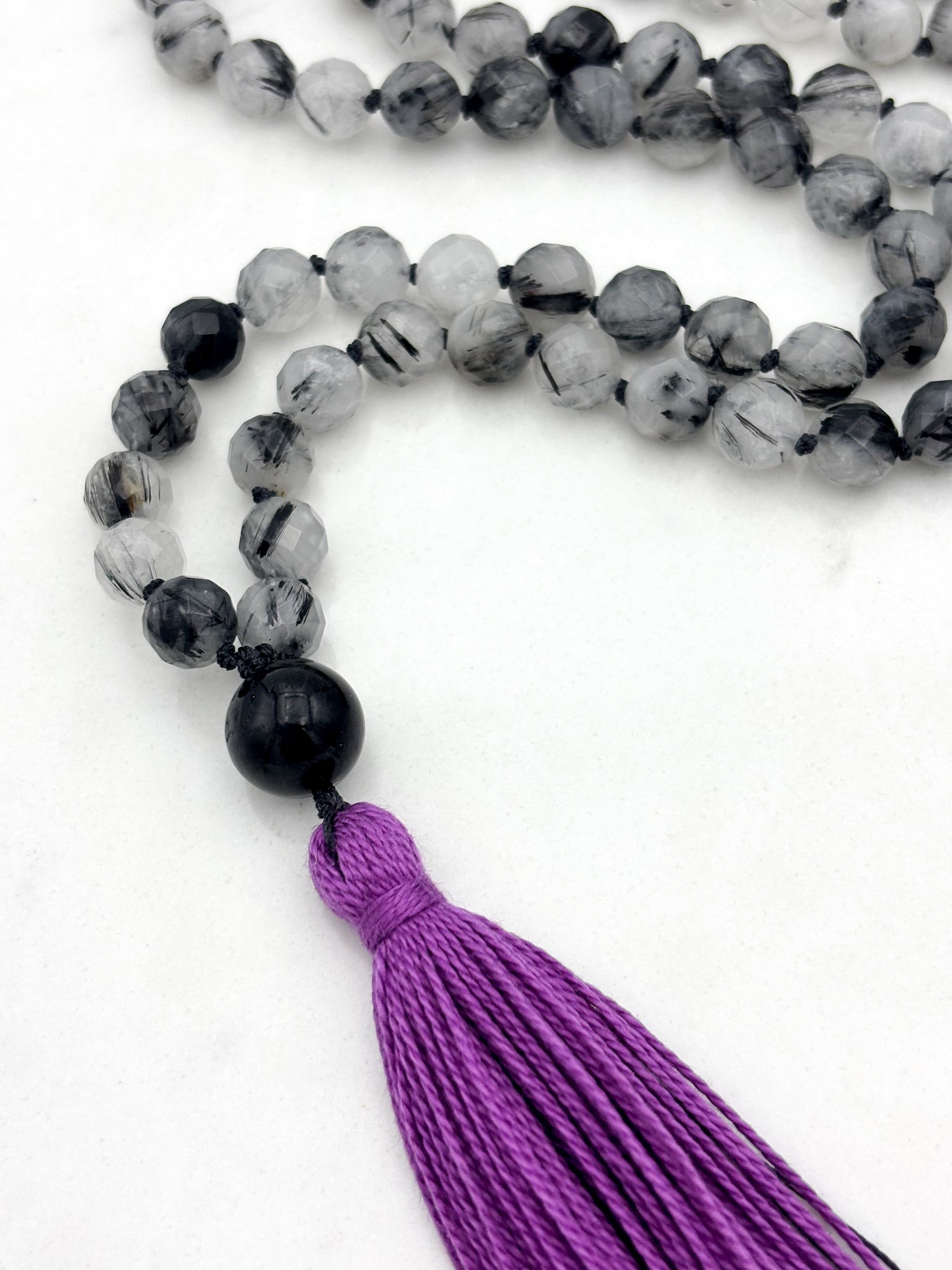 black tourmalinated quartz gemstone mala necklace | radiant malas | handmade in boulder, colorado