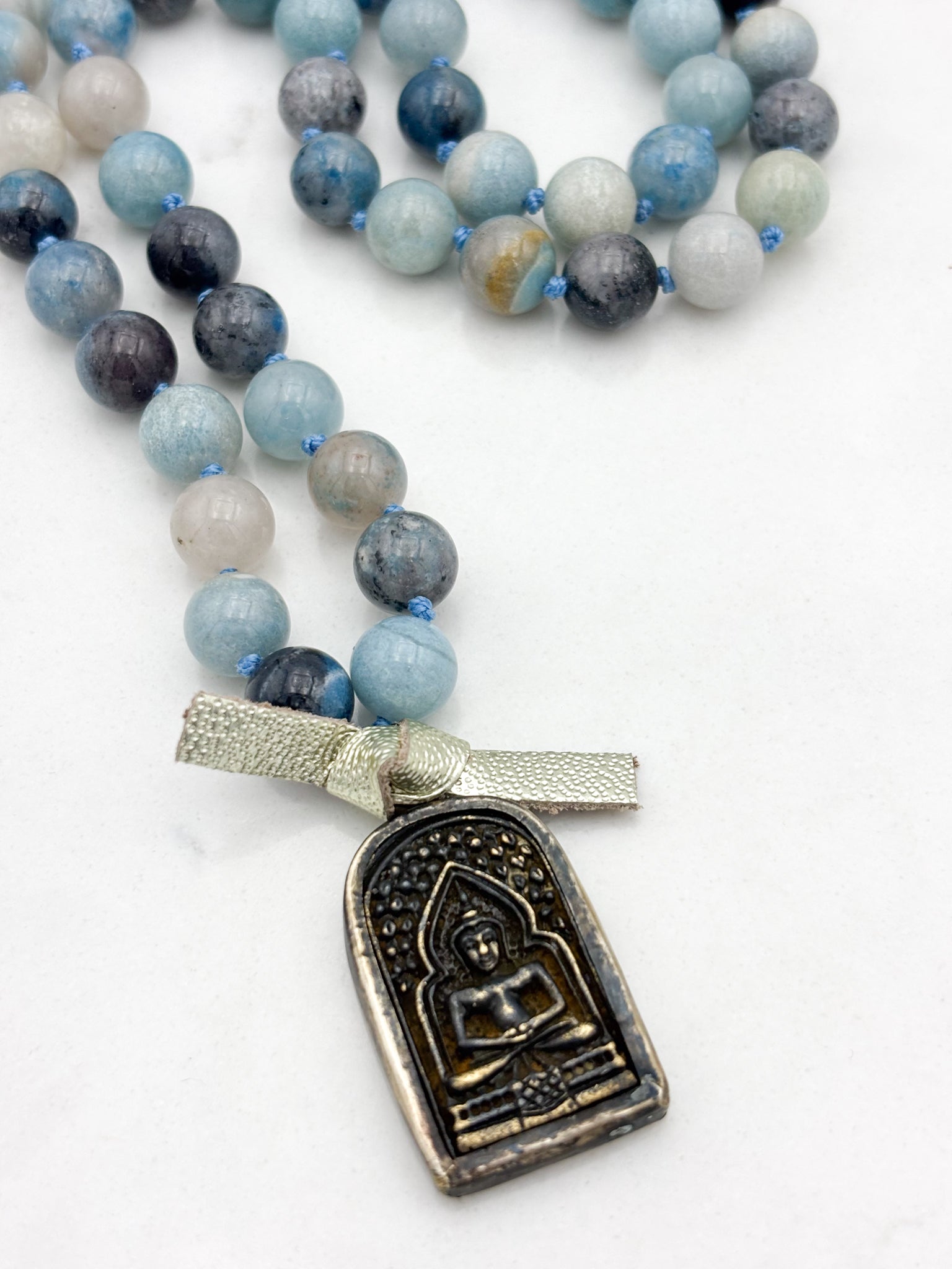 trolleite gemstone mala necklace with brass buddha pendant | radiant malas | handmade in boulder, colorado