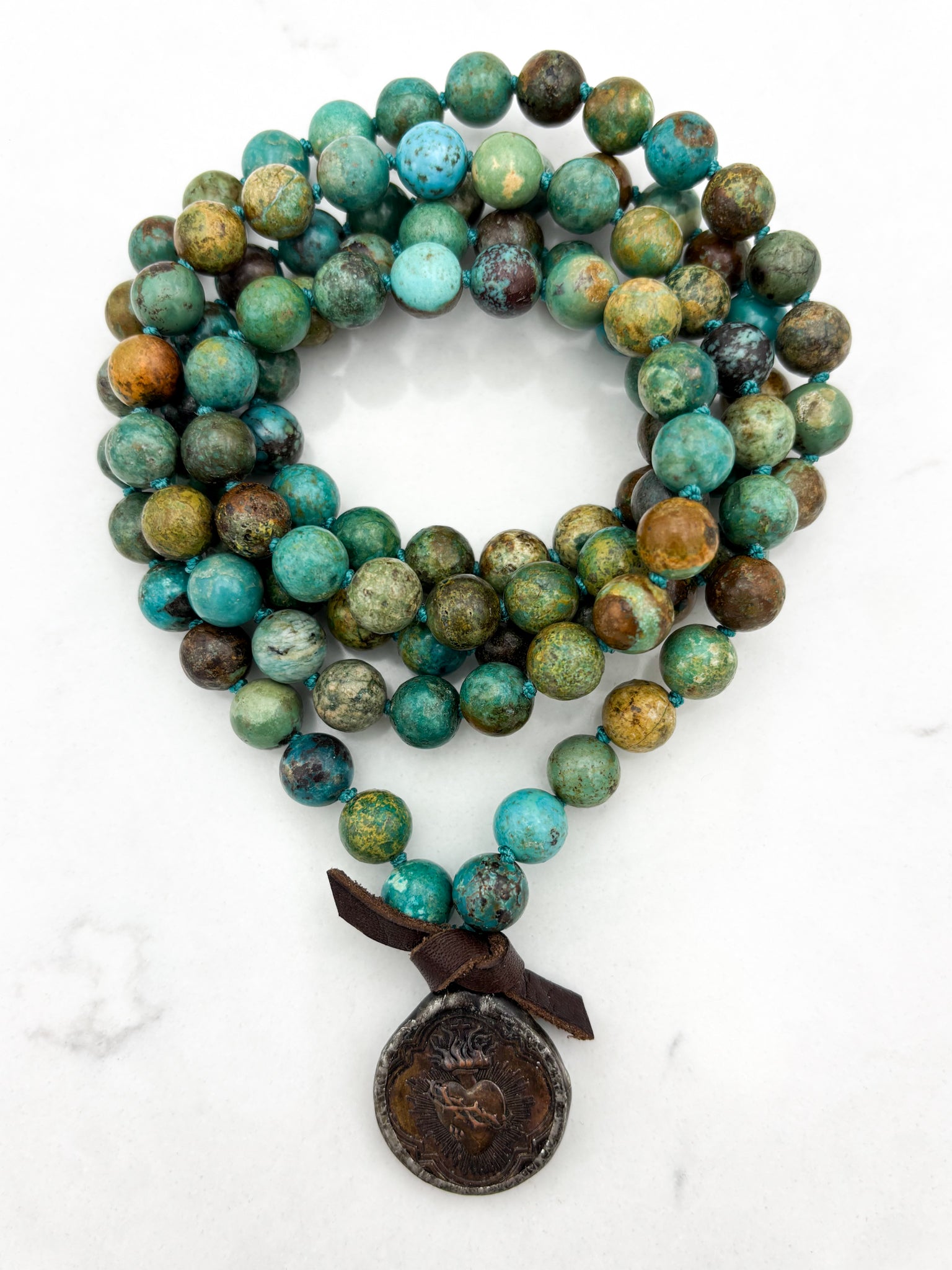 turquoise gemstone mala necklace with brass pendant | radiant malas | handmade in boulder, colorado