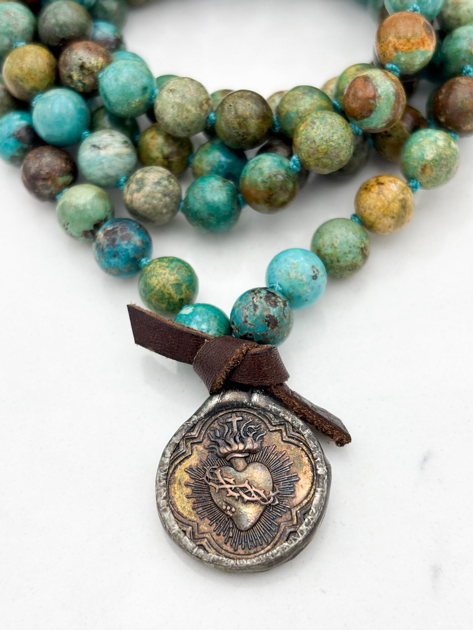 turquoise gemstone mala necklace with brass pendant | radiant malas | handmade in boulder, colorado