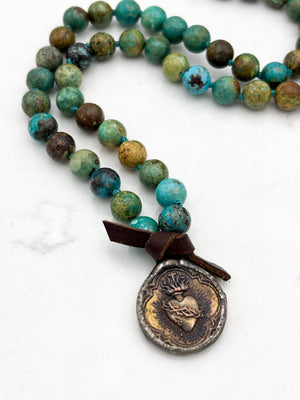 turquoise gemstone mala necklace with brass pendant | radiant malas | handmade in boulder, colorado
