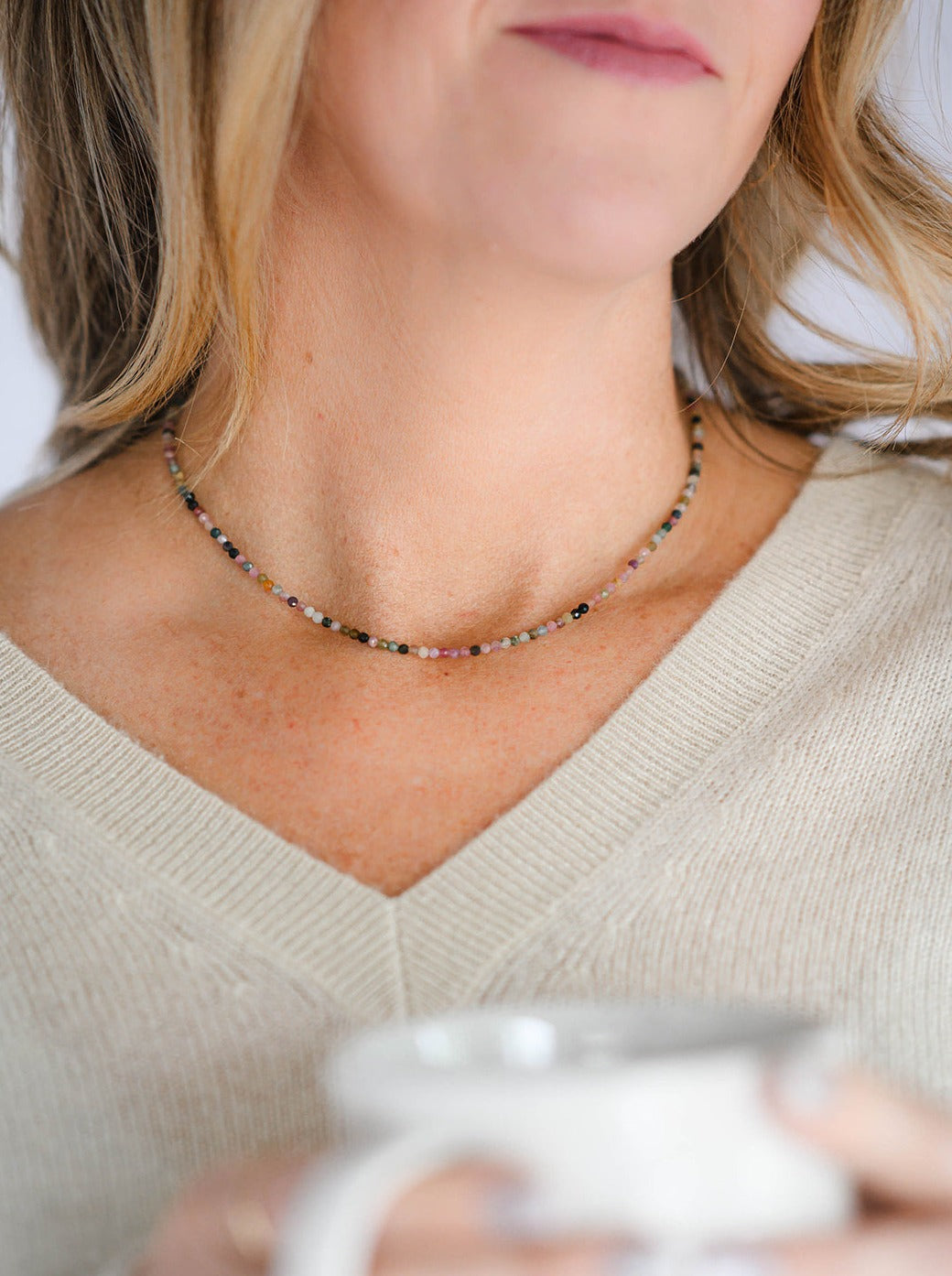 watermelon tourmaline 16" tiny gemstone necklace | radiant malas | handmade in boulder, colorado