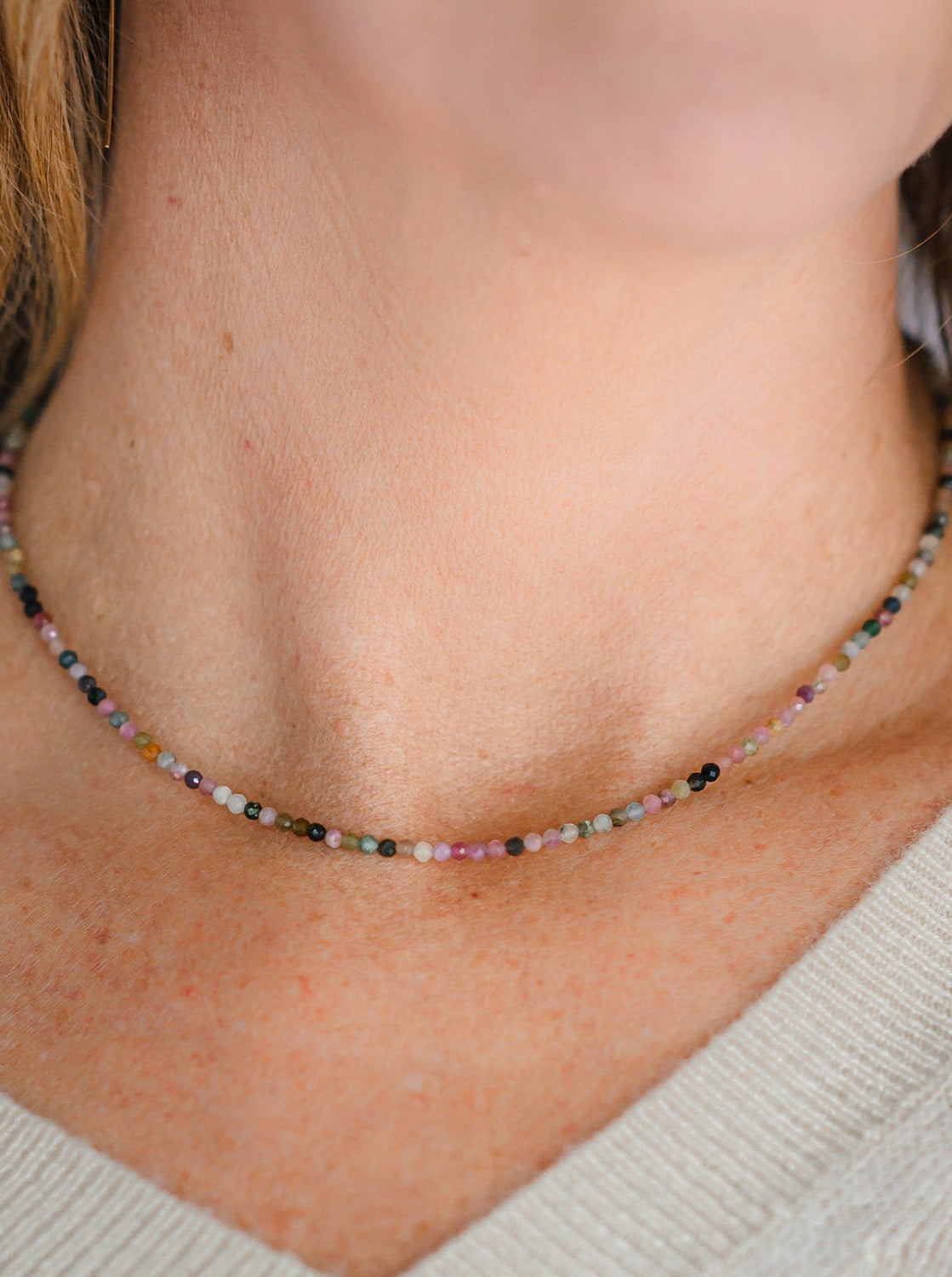 watermelon tourmaline 16" tiny gemstone necklace | radiant malas | handmade in boulder, colorado