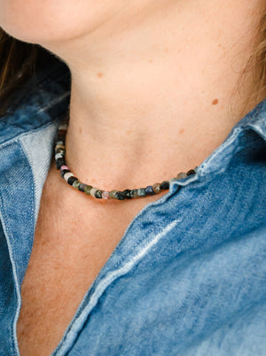 watermelon tourmaline cubed gemstone necklace | radiant malas | handmade in boulder, colorado