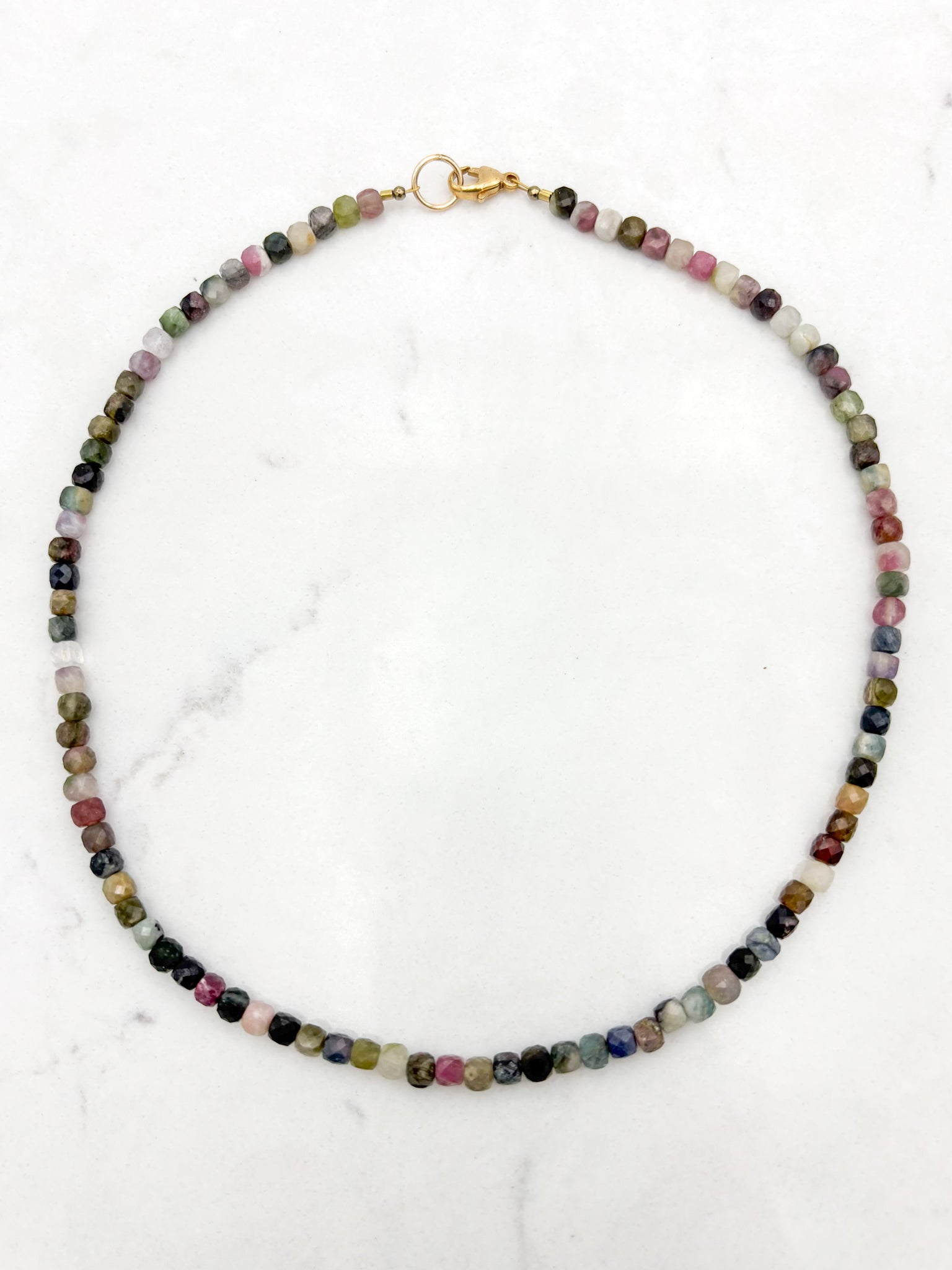 watermelon tourmaline cubed gemstone necklace | radiant malas | handmade in boulder, colorado