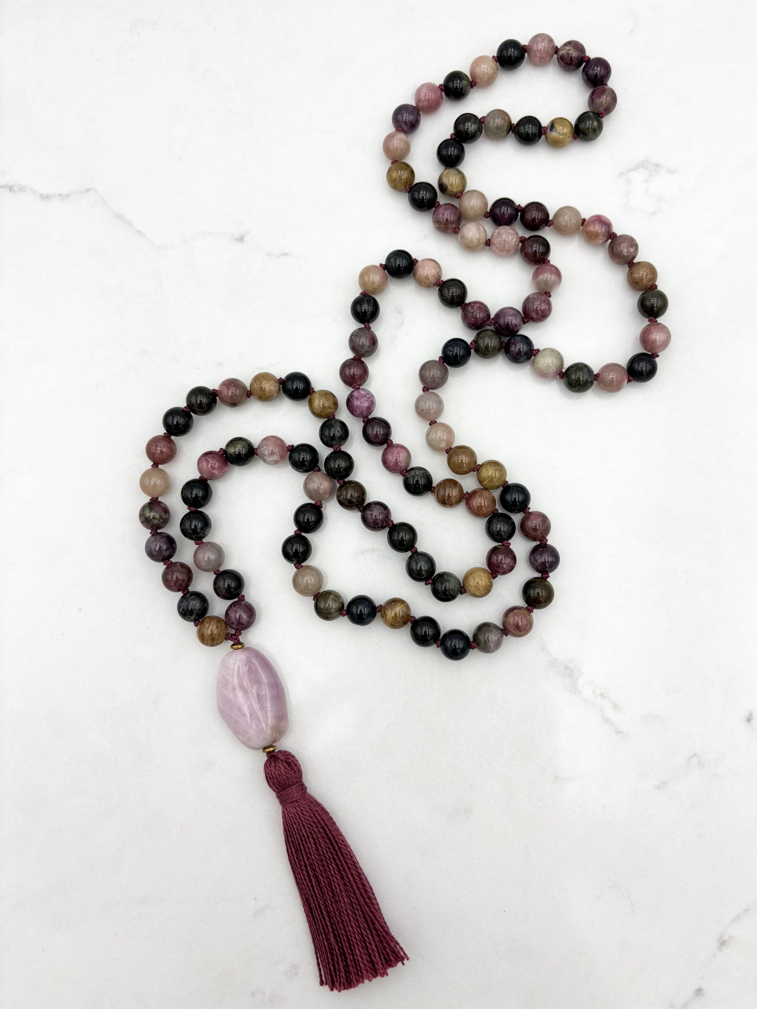 watermelon tourmaline gemstone mala necklace | radiant malas | handmade in boulder, colorado