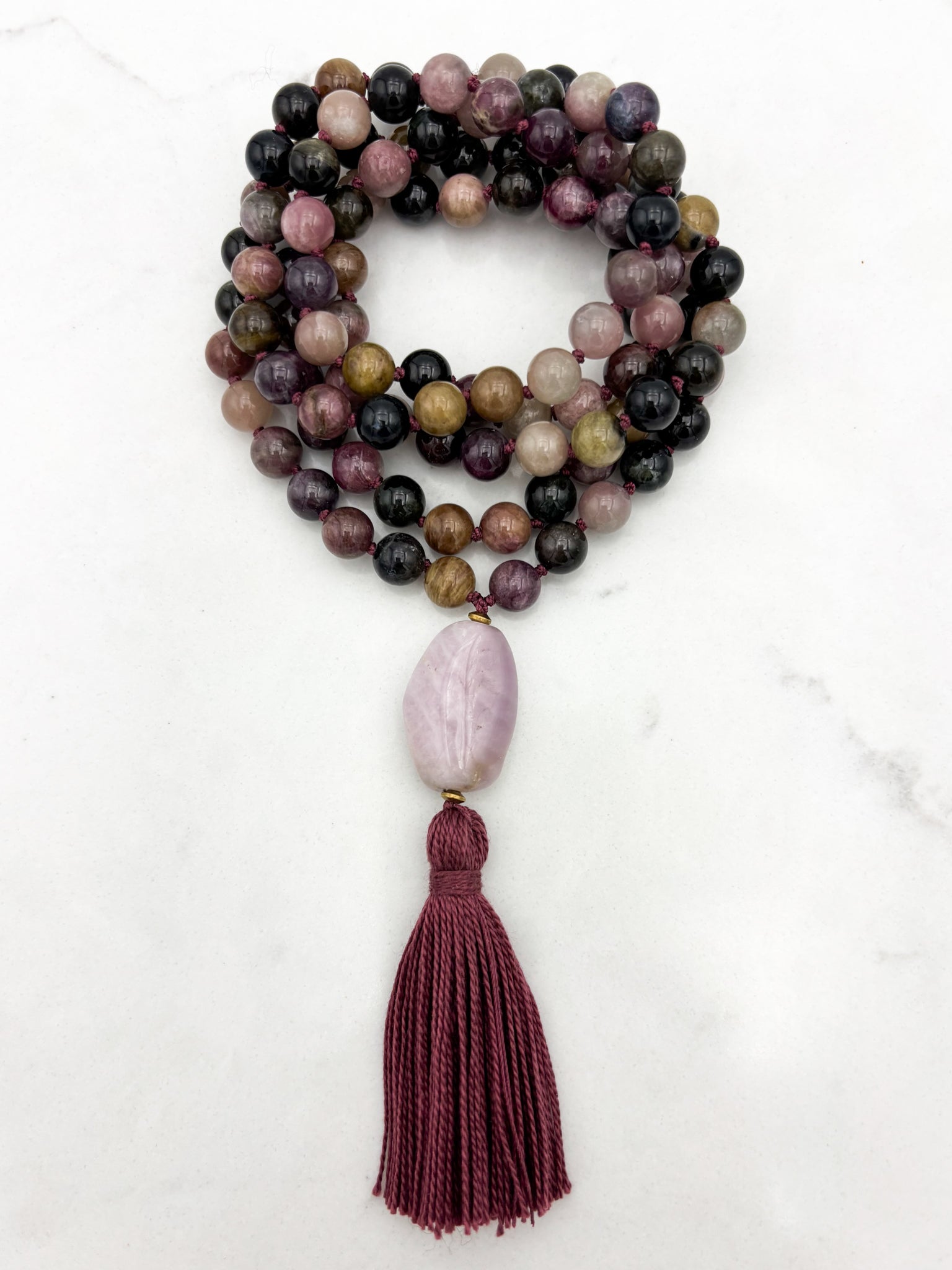 watermelon tourmaline gemstone mala necklace | radiant malas | handmade in boulder, colorado