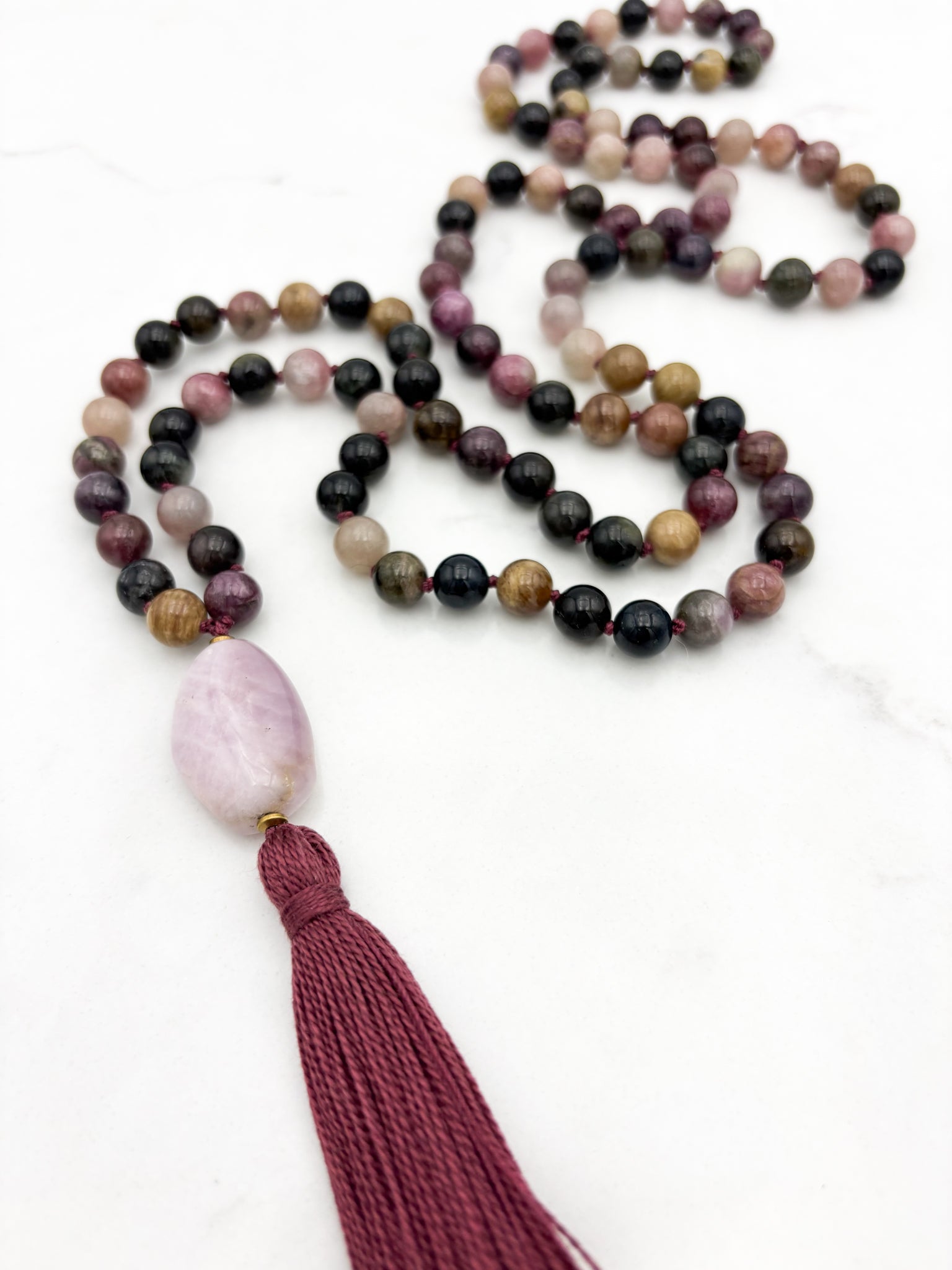 watermelon tourmaline gemstone mala necklace | radiant malas | handmade in boulder, colorado