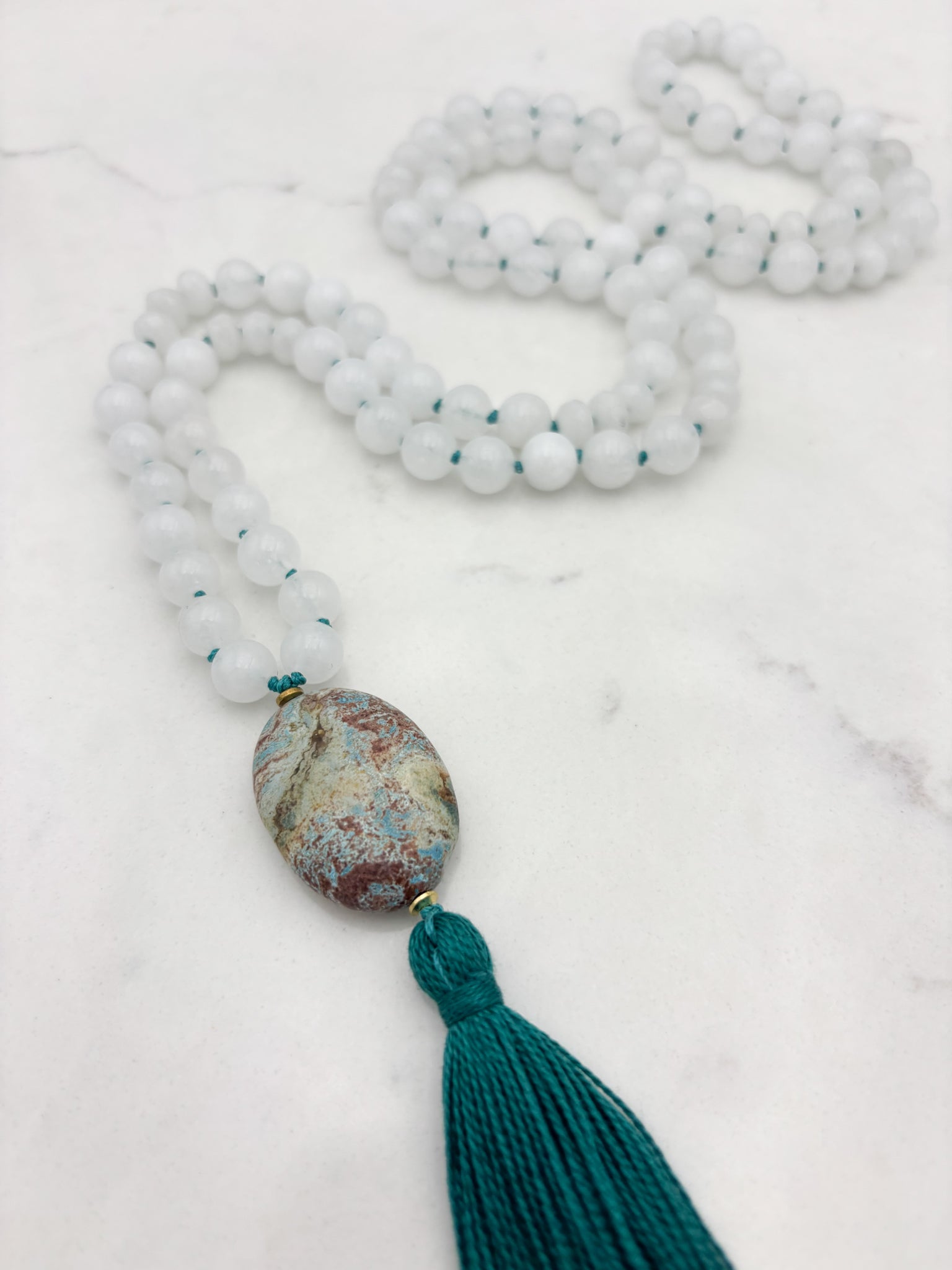 white jade gemstone mala necklace | radiant malas | handmade in boulder, colorado