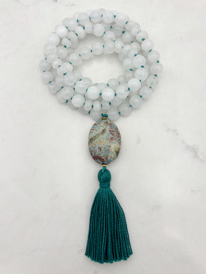 white jade gemstone mala necklace | radiant malas | handmade in boulder, colorado
