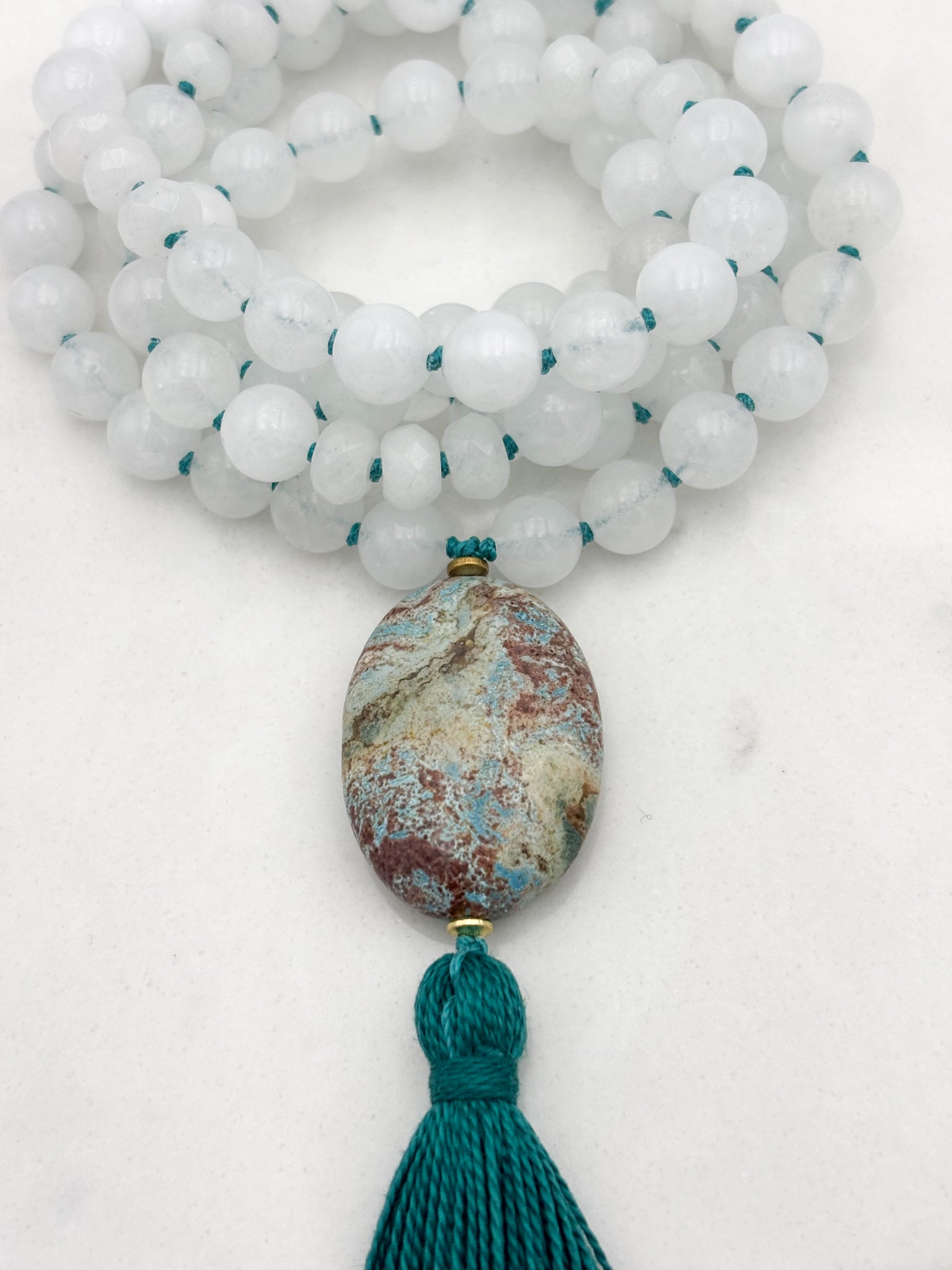 white jade gemstone mala necklace | radiant malas | handmade in boulder, colorado