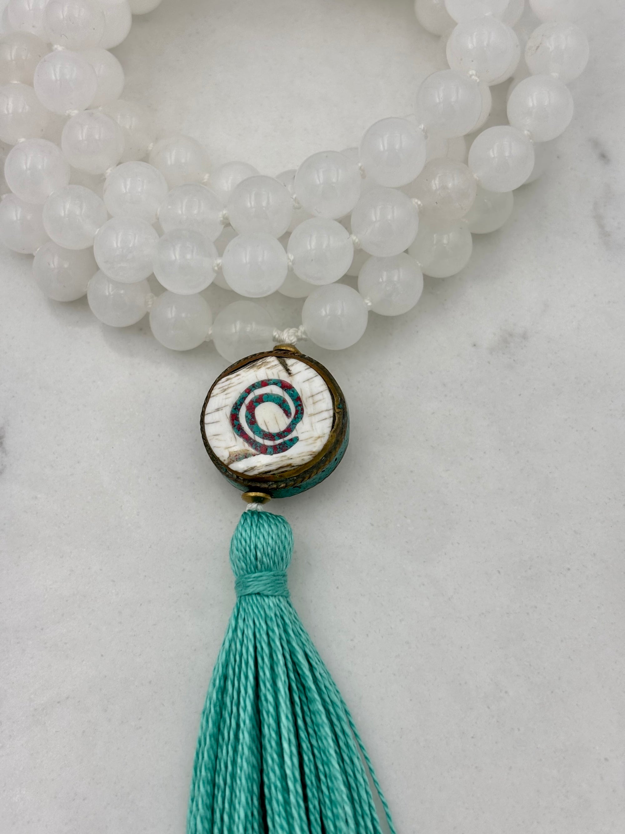 white jade gemstone mala necklace | radiant malas | handmade in boulder, colorado