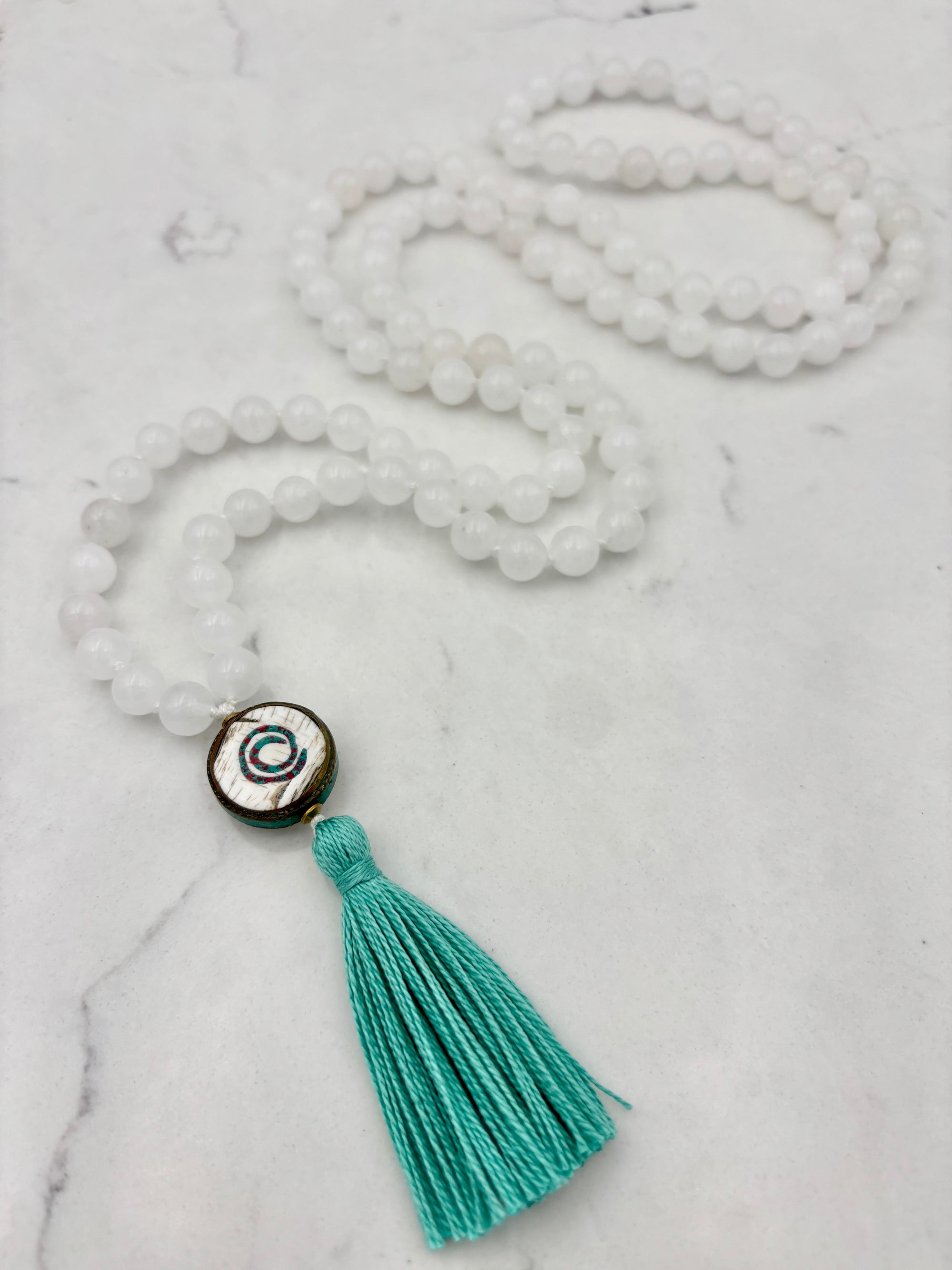 white jade gemstone mala necklace | radiant malas | handmade in boulder, colorado