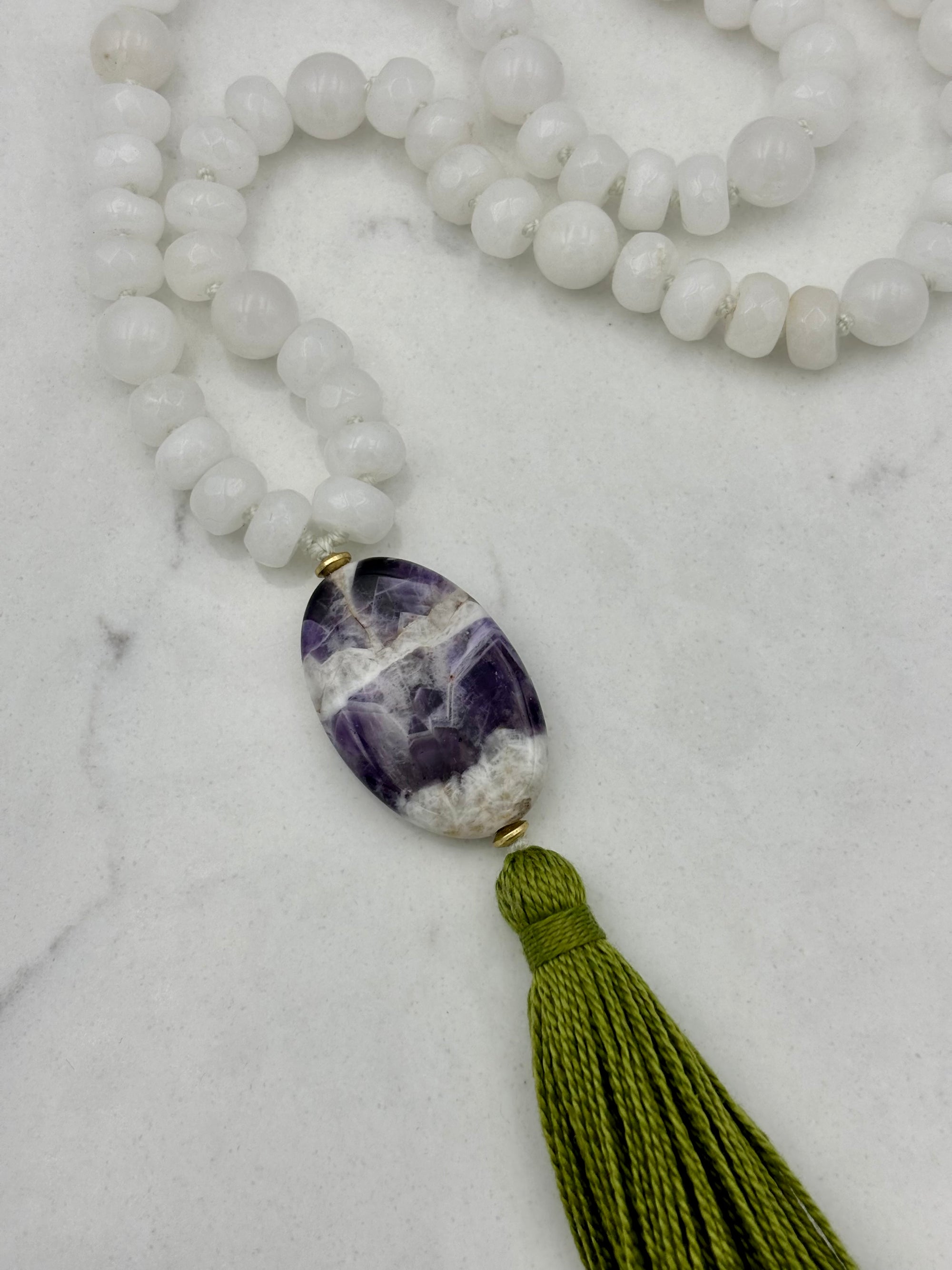 white jade gemstone mala necklace | radiant malas | handmade in boulder, colorado