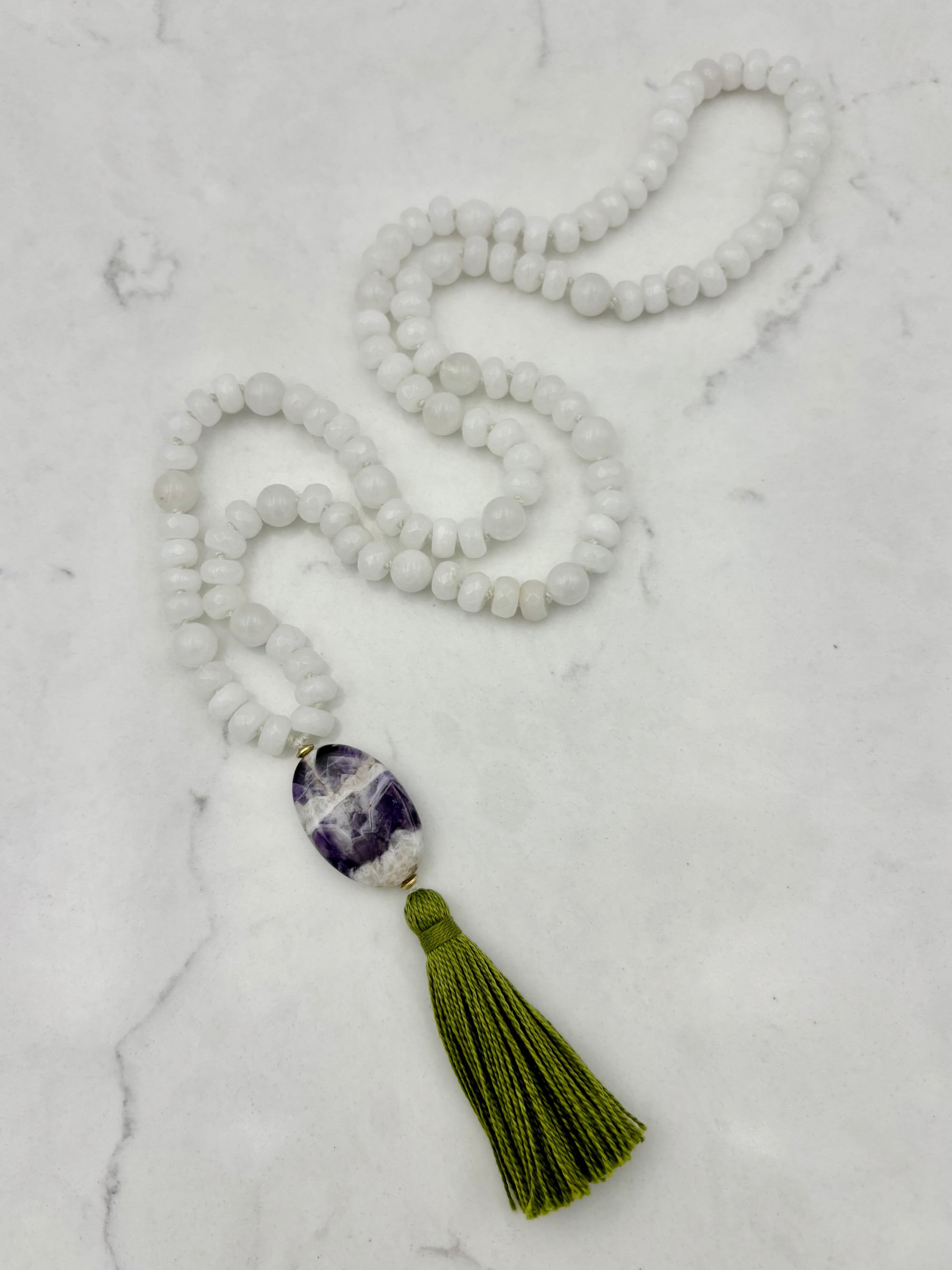 white jade gemstone mala necklace | radiant malas | handmade in boulder, colorado