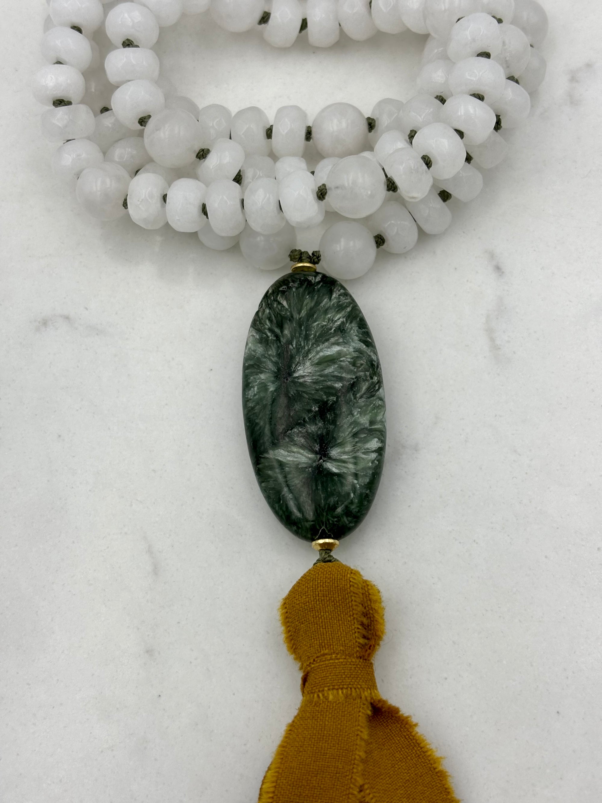 white jade gemstone mala necklace | radiant malas | handmade in boulder, colorado