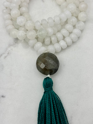 white jade and moonstone gemstone mala necklace | radiant malas | handmade in boulder, colorado