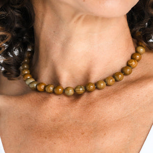 wooden jasper big bead knotted gemstone necklace | radiant malas | handmade in boulder, colorado