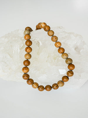 wooden jasper big bead knotted gemstone necklace | radiant malas | handmade in boulder, colorado
