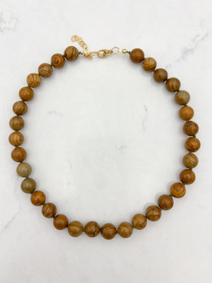 wooden jasper big bead knotted gemstone necklace | radiant malas | handmade in boulder, colorado