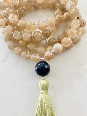dendritic golden quartz crystal mala necklace | radiant malas | handmade in boulder, colorado