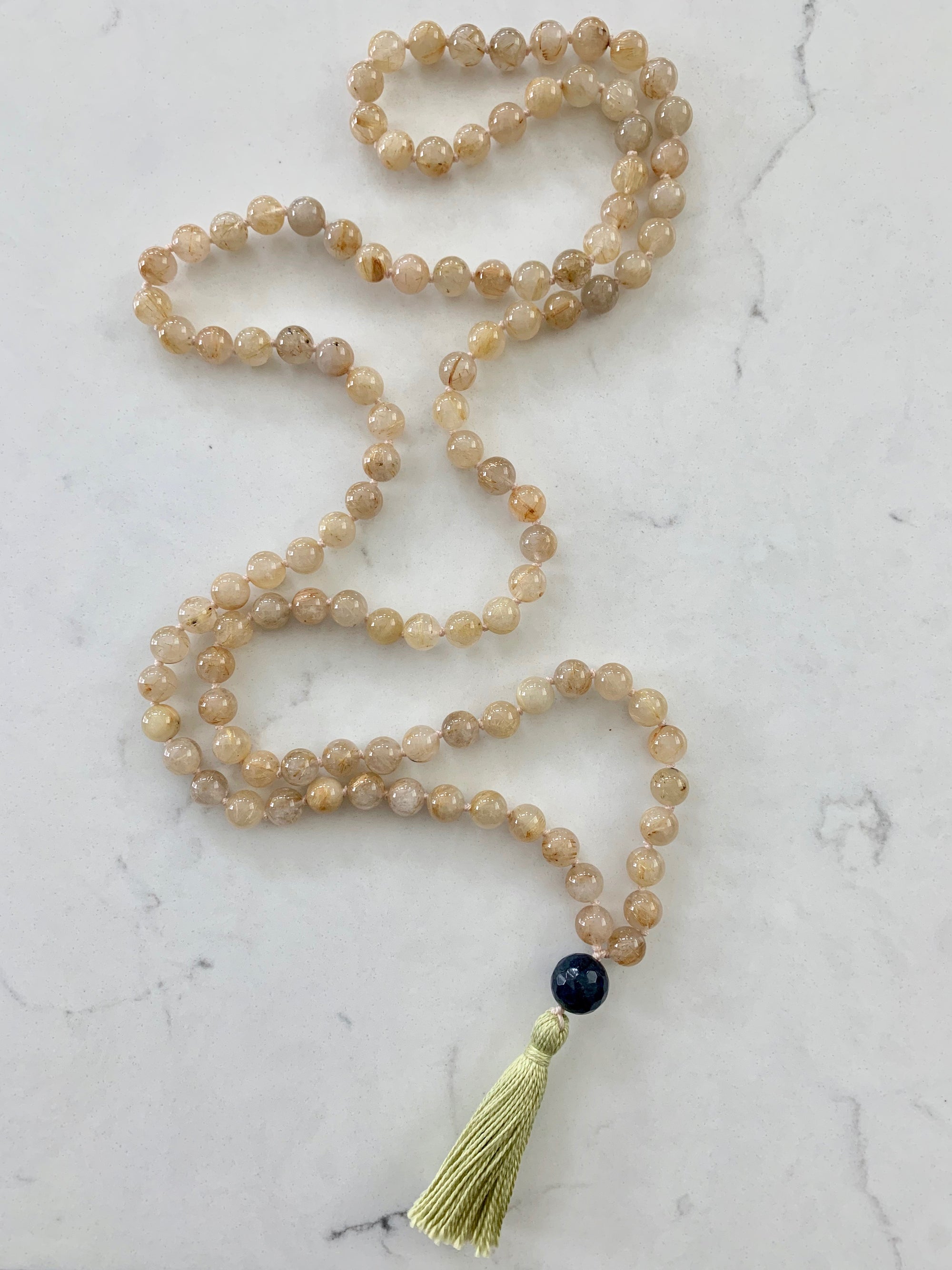 dendritic golden quartz crystal mala necklace | radiant malas | handmade in boulder, colorado