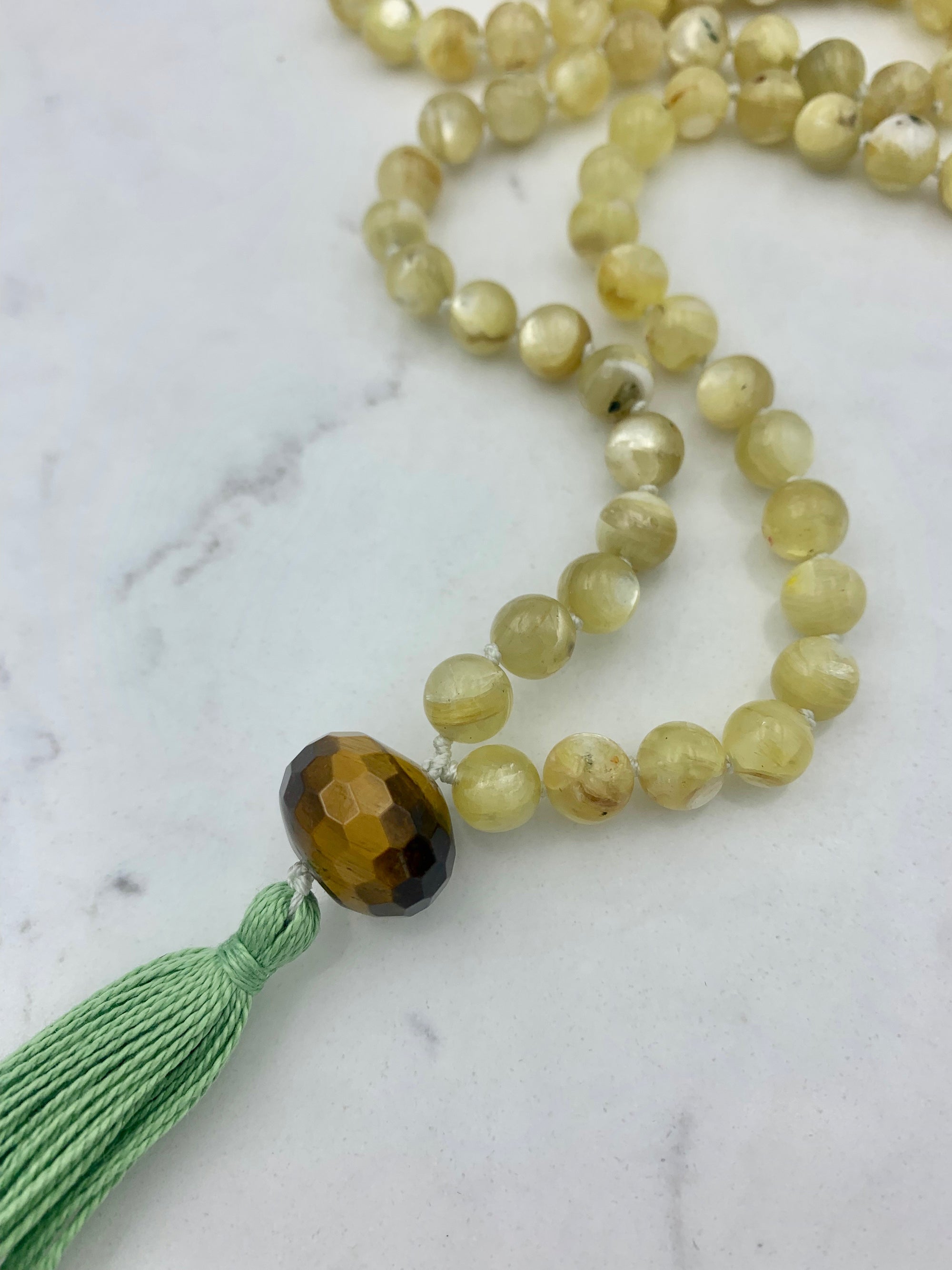 golden lepidolite mala necklace | handmade in boulder, colorado | radiant malas