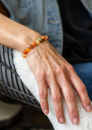 sunrise orange gemstone mala bracelet | radiant malas | handmade in Boulder Colorado