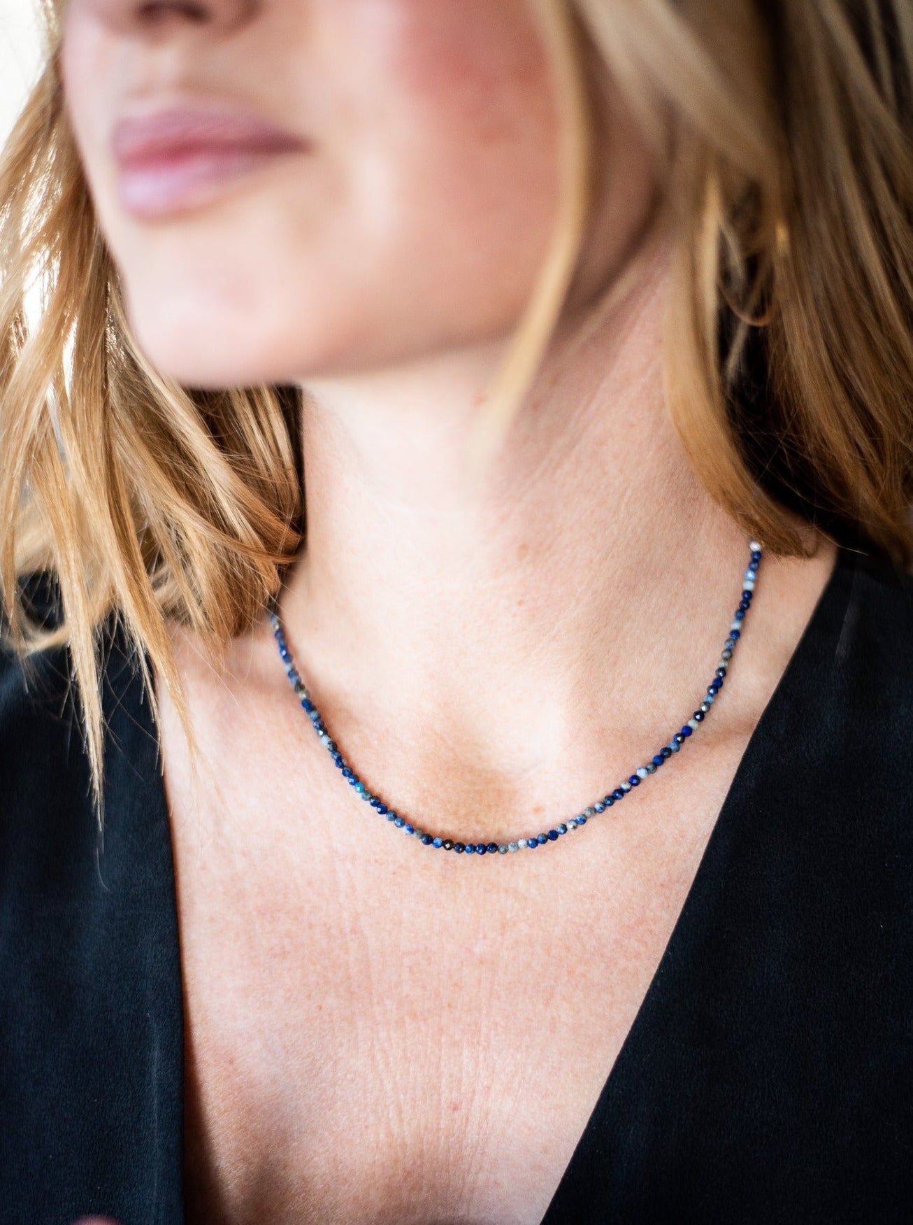 lapis | 16" tiny crystal gesmtone necklace | radiant malas | handmade in boulder colorado