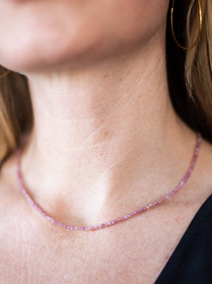 pink tourmaline 16" tiny gemstone necklace | radiant malas | handmade in boulder, colorado