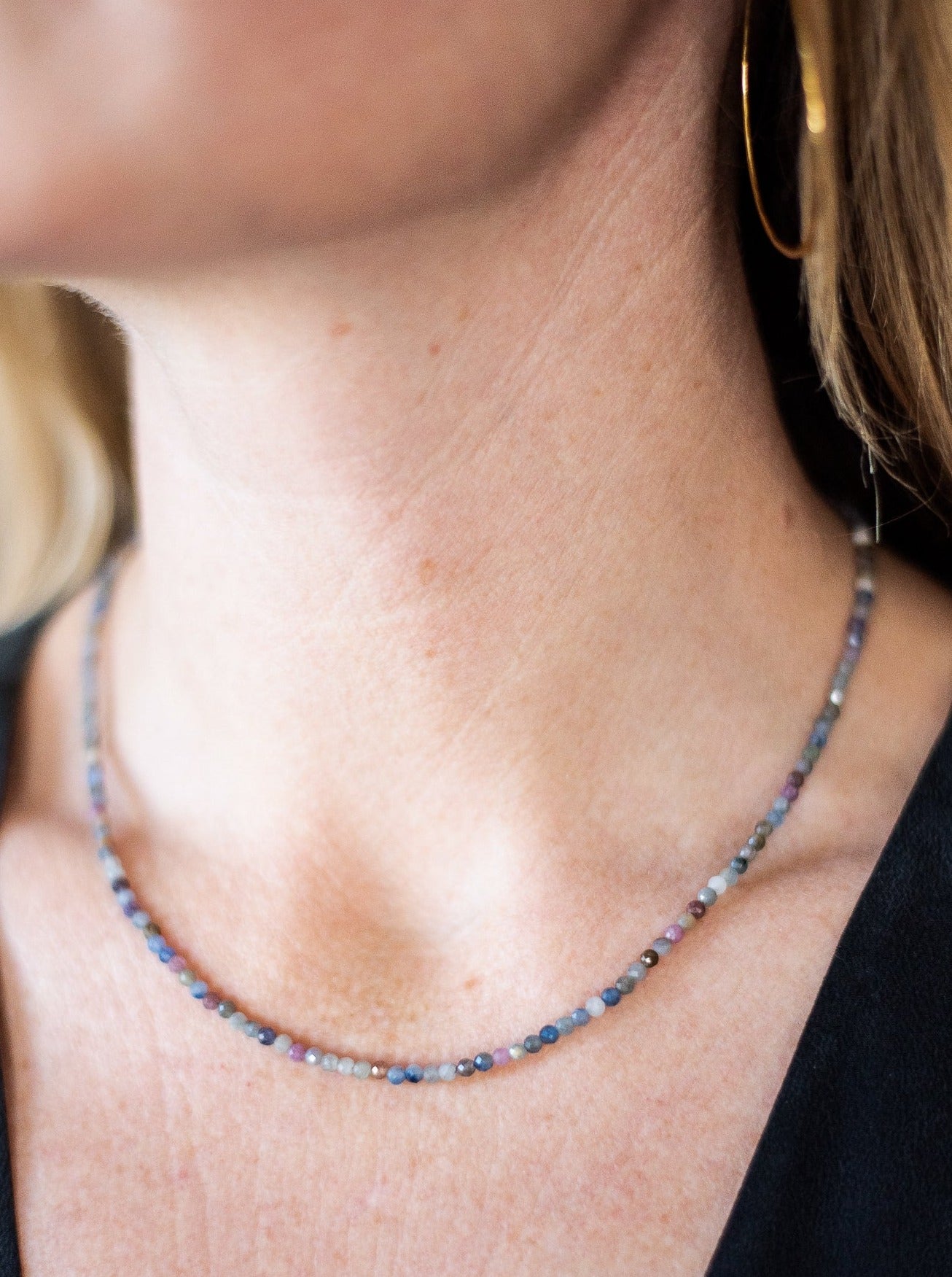 burma sapphire 16" tiny gemstone necklace | radiant malas | handmade in boulder, colorado