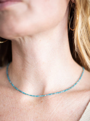 blue apatite 16" tiny gemstone necklace | radiant malas | handmade in boulder, colorado 