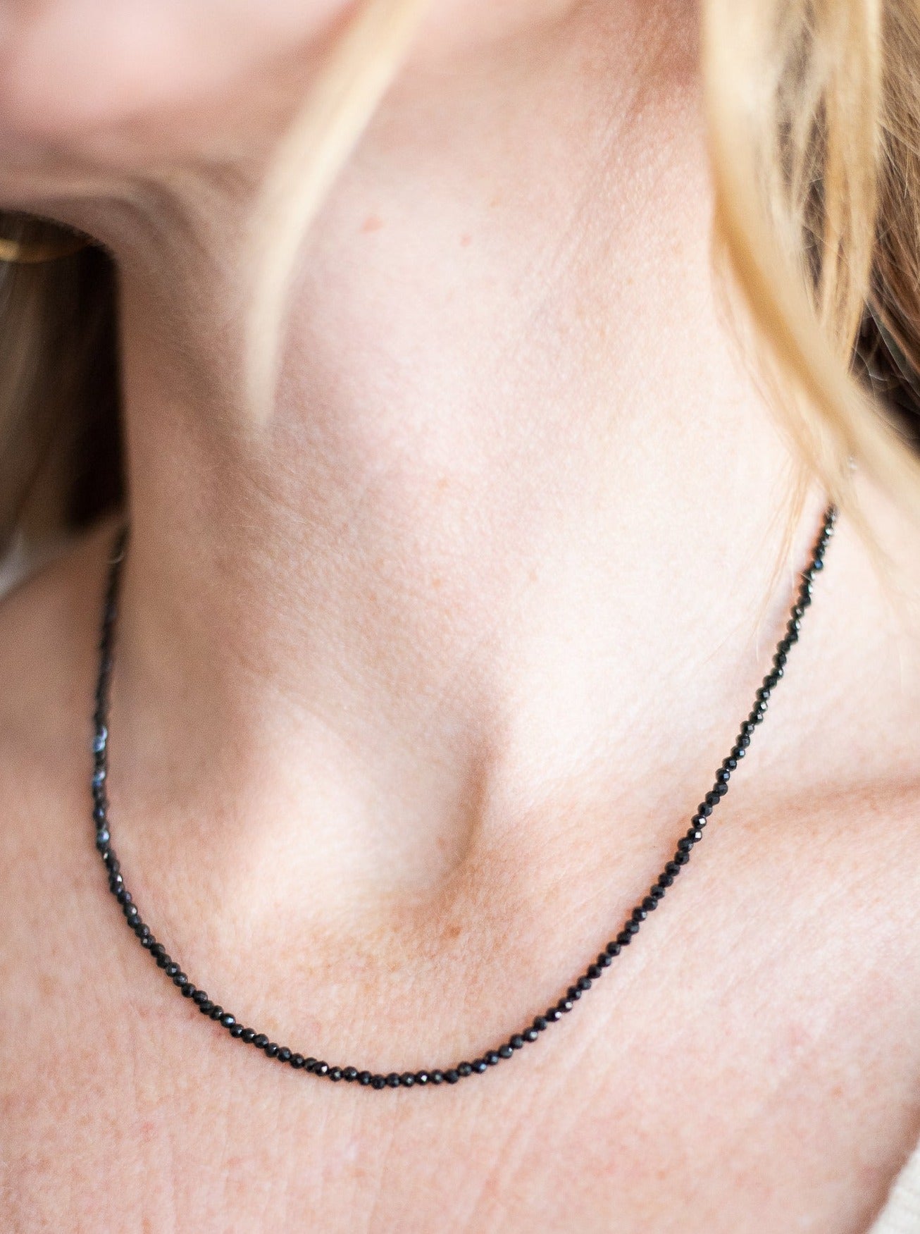 black spinel 16" tiny gemstone necklace | radiant malas | handmade in Boulder Colorado