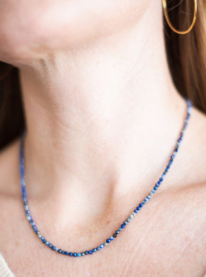 lapis | 16" tiny crystal gesmtone necklace | radiant malas | handmade in boulder colorado
